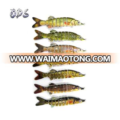 High quality cololrful fishing lure 9 section swimbait  types small custom lures 5inch Pike bait